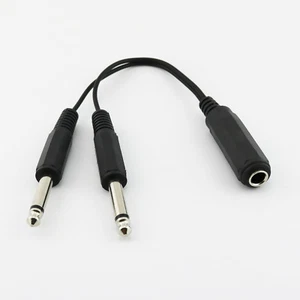 1x Dual 6.35mm 1/4" Mono Male To 6.35mm Stereo Female Socket Audio Cable Black - Picture 1 of 6
