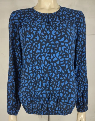 Burberry Brit blue black geometric print Keyhole black long sleeve blouse XL - Image 1 of 4