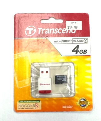 Transcend microSDHC - Class 4 - 4GB +microSDHC  Card Reader - RETAIL - Image 1 of 3