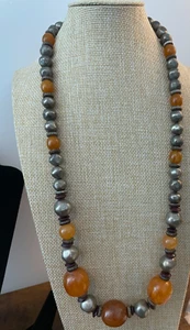 VINTAGE MOROCCAN AMBER AND SILVER BEADED NECKLACE CARNELIAN - Picture 1 of 5
