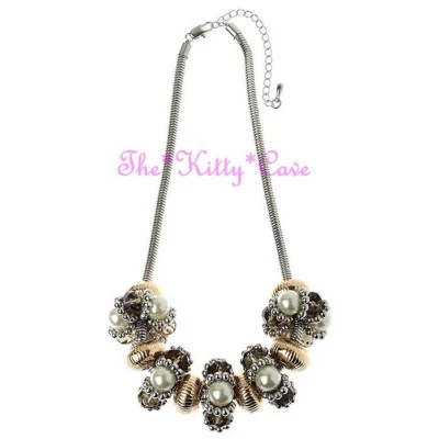 Chunky Pearl, Smokey Quartz Czech Glass & Gold Pumpkin Pendants Slider Necklace - Image 1 of 2