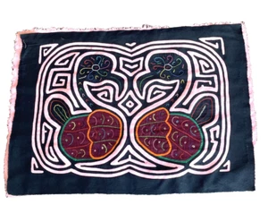 ORIGINAL WOVEN ART BIRDS MOTIF PREMIUM MOLA TEXTILE PANAMA 16 X 10" Fabric Pink - Picture 1 of 4