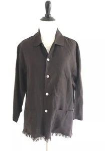 Camisa Top Chicos Lino Botón Frontal Mujer Talla 0 Marrón Dobladillo Deshilachado Mangas 3/4 - Imagen 1 de 9
