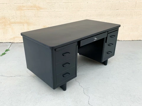 1960s Steelcase Tanker Desk, Refinished in Black on Black Cover
