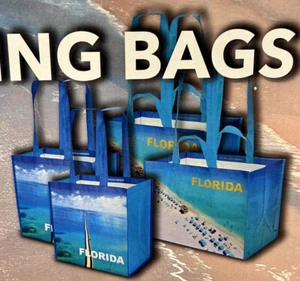 Keep Cool Florida Reusable Bags 4Pack Beach Scene & 7 Mile Bridge-XL & L NEW - Picture 1 of 5
