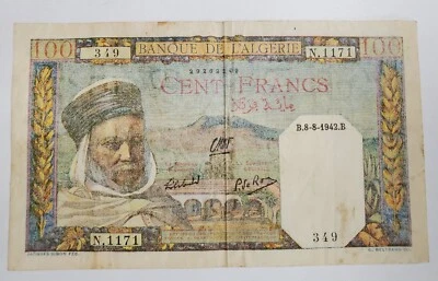1942 ALGERIA 100 FRANCS BANKNOTE - Image 1 of 4