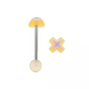 Barra Lengua Recta Acero con Cruz Corazón Naranja Calibre 14 5/8" - Imagen 1 de 1
