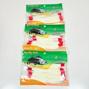 3 X Packs White Red Fire Tip Rubber Fishing Lures (8 per Pack) JOHNCOO Baits 5" - Picture 1 of 7