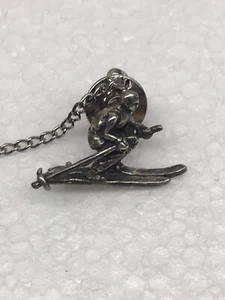 Vintage Tie Tack Lapel Pin Skier Sterling - Picture 1 of 4