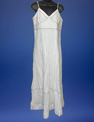Laundry Shelli Segal Dress Size 10 White Gauzy Cotton Silver Piping Trim Lined - Image 1 of 4
