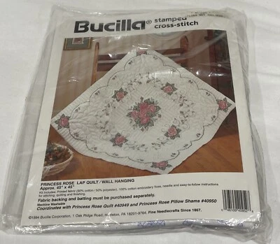 Bucilla Stamped Cross Stitch PRINCESS ROSE 45” X 45” LAP QUILT Wall Hanging HTF - Image 1 of 4
