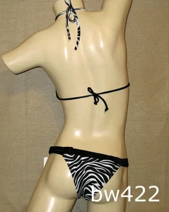 Traje de baño bikini brasileño a rayas blancas y negras salvaje y sexy talla S tazas A y B - Imagen 1 de 5