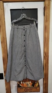 womans vintage white stag Black & white Gingham check long button maxi skirt L - Picture 1 of 5