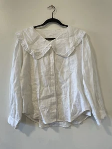New Marlow And Mae Emme Blouse Size XS Salior  Ruffle White 100% Linen - Picture 1 of 6