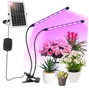 Solar Plant Grow Light with Battery Run Day/Night, 2 Heads 40 LED Clip On Full - Picture 1 of 8