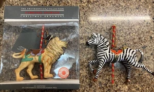 1988 retirado Kurt Adler Smithsonian carrusel león cebra árbol de Navidad adornos - Imagen 1 de 7