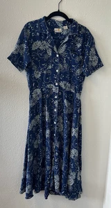 Vintage Liz Claiborne Women's Dress Size Petite 6 100% Silk Blue Collared Floral - Picture 1 of 15