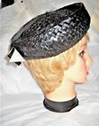 Vintage Hat Black Cellophane Straw Breton W/ Ribbon Bow Union Label Women Ladies