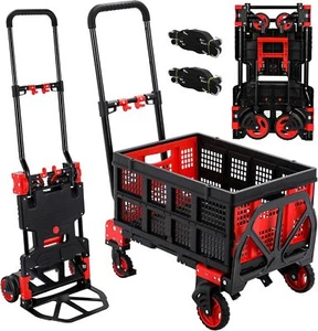 2 in 1 Foldable Hand Truck Dolly with Basket Platform Cart W/Retractable Handle - Picture 1 of 18
