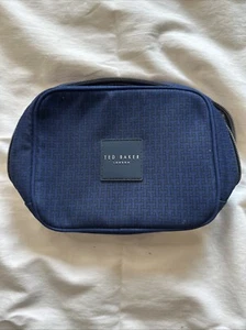 Ted Baker London Men's Blue-Black Polyester Wash Bag Zip Closure Logo Lined - Picture 1 of 6