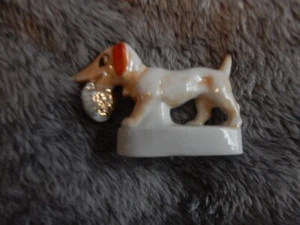 Vintage Fairing Pearlised dog holding a basket - Picture 1 of 1