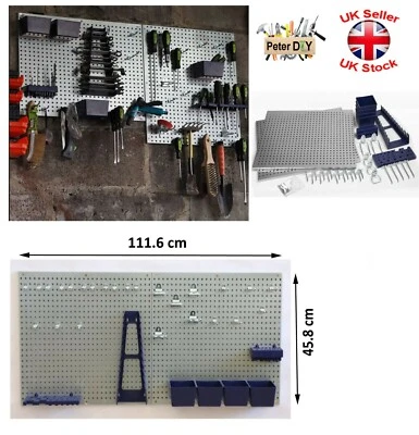 TOOL BOARD WALL Mounted METAL Panels Pegboard 111x45cm 34pcs Garage Shed Storage