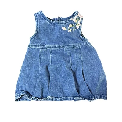 Vestido Denim Glory Desteñido Vintage Apliques Florales Sin Mangas Infantil 18 Meses Boho Foto 1 de 4