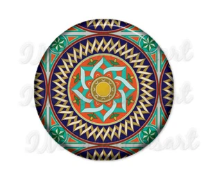 Lotus Arabesque Pattern Holidays Handmade Pocket Mirror, Magnet or Pinback 2.25" - Picture 1 of 4