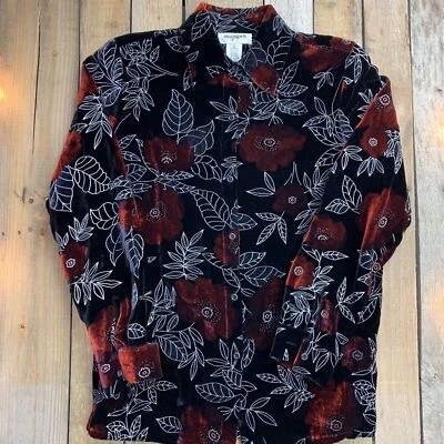 Camisa Easy Spirit abotonada para mujer talla S negra roja floral rayón y seda Foto 1 de 4