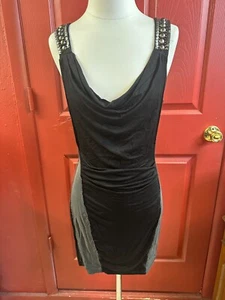 Ella Moss Women's Black & Gray Short Dress Fitted Beaded Shoulder Straps Size S - Picture 1 of 6