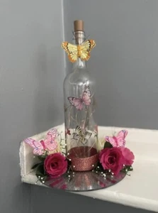 lovely handmade wine bottle standing on a mirror plate, with lights, - Picture 1 of 2