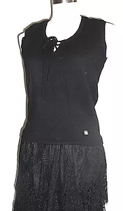 CHANEL Pristino Negro Cachemira Cervedura Top Suéter CC Logotipo en la Cadera 38 6 8 S M - Imagen 1 de 4