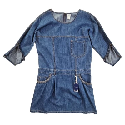 Forever 21 Blue Denim Chambray Shift Dress 3/4 Zip Sleeve Medium M Zipper EUC - Image 1 of 4