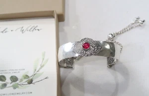 WoodsAndWillow Etsy artisan hammered ruby sterling cuff bracelet with toggle NIB - Picture 1 of 6