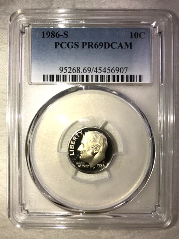 1986 S Roosevelt proof dime PCGS PR69 DCAM Cover