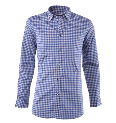 Moschino Check Shirt from Cotton with Logo Blue White 04372 - Image 1 of 3