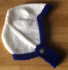 HAND KNITTED BABY HAT - BIRTH TO 3 MONTH BLUE & WHITE - CHELSEA, EVERTON etc.
