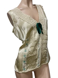 Blusa Intuitions XS/S/M Sin Mangas Marfil Bordado/Pliegues/Mezcla de Seda Floral - Imagen 1 de 12