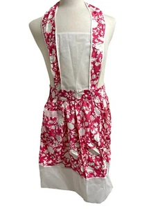 Vintage 1960s Pink Floral Bib Baking Apron Pocket Marjon of California USA NOS - Picture 1 of 11