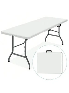 6FT Plastic Folding Table, Portable Dining Table Indoor Outdoor - Picture 1 of 13