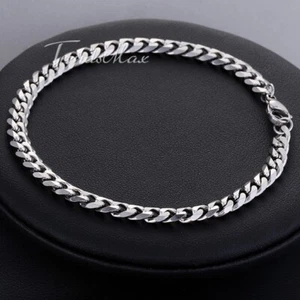 5MM 10" Curb Cuban Link Anklet Bracelet Silver Stainless Steel Chain for Women - Picture 1 of 5