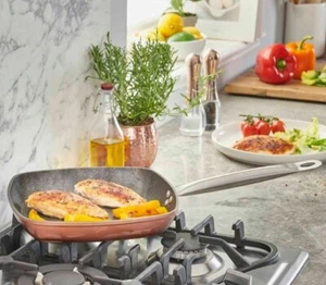 26cm Copper Effect Neverstick Grill Griddle Pan Aluminium Heavy Duty Induction - Picture 1 of 5