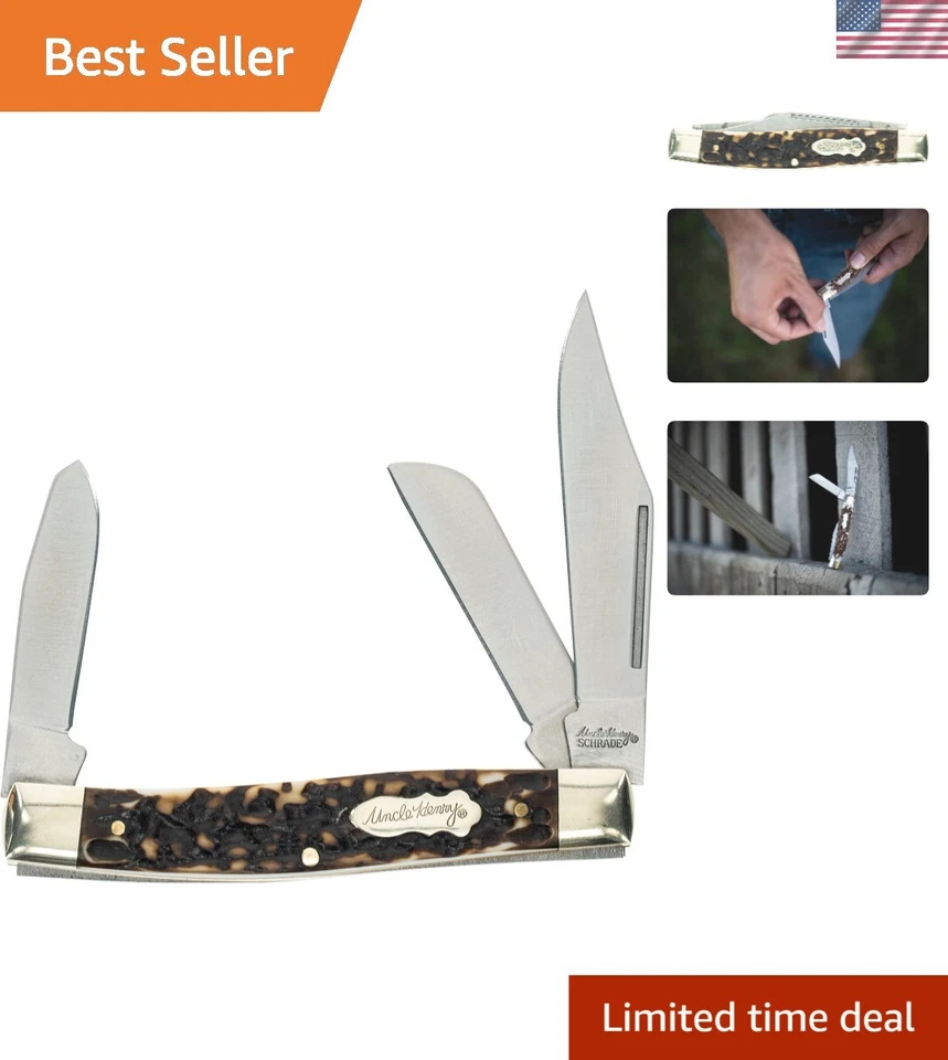 Schrade Senior Rancher Folding Knife Stainless Blades Staglon Handle - 1136003