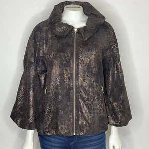 Peter Nygard Brown and Bronze Zip Up Jacket Size 8  - Picture 1 of 5