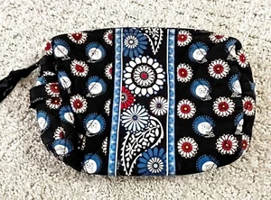 Vera Bradley Night Owl Cosmetic Bag Travel Make Up Blue Floral Paisley Lined - Picture 1 of 9