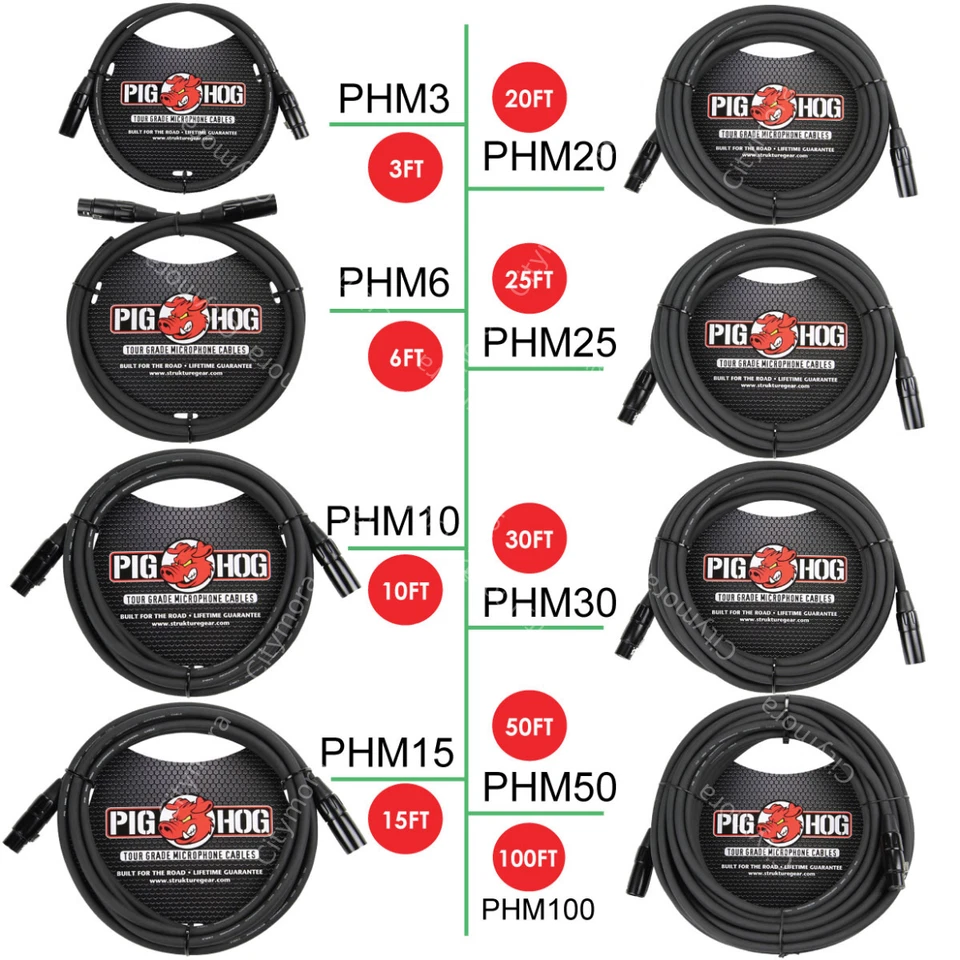 Pig Hog PHM3/6/10/15/20/25/30/50/100 High Performance 8mm XLR Microphone Cable   - Image 1 of 2