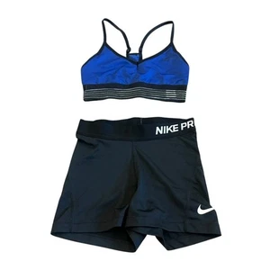 Nike Pro Two Piece Sports Bra High Waisted Compression Shorts Set Workout Small - Picture 1 of 11
