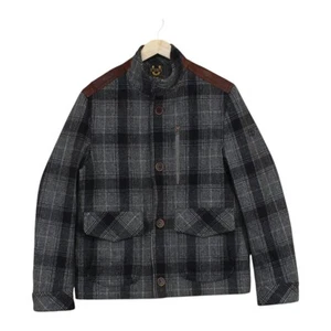 Timberland Plaid Jacket Mens Size L Grey Wool Nylon Slim Fit - Picture 1 of 15