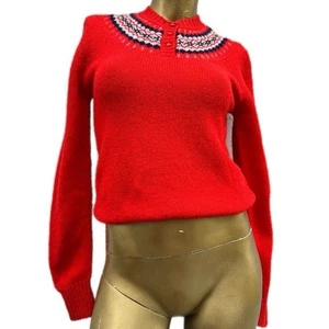 Suéter 100% Lana Vintage Rojo Hunter Fair Isle Nórdico Cuello Redondo Talla S - Imagen 1 de 6
