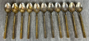STANLEY ROBERTS BAMBOO TIBURON GOLD PLATED SILVERWARE FLATWARE 11 Teaspoons - Picture 1 of 8